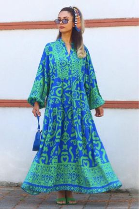 لباس آبی زنانه اورسایز بافتنی ویسکون کد 749570353