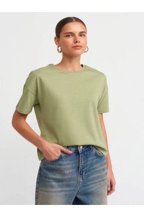 تی شرت سبز زنانه اورسایز یقه گرد تکی کد 835100767