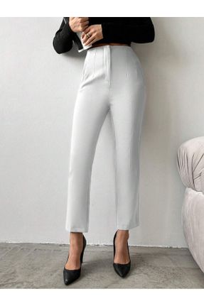 شلوار سفید زنانه فاق بلند پاچه لوله ای کد 835672369