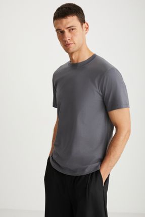 تی شرت طوسی مردانه یقه گرد تکی جوان کد 815039740