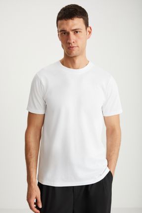 تی شرت سفید مردانه یقه گرد تکی جوان کد 815376639