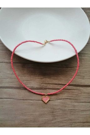 گردنبند جواهر صورتی زنانه شیشه milaçelik tasarım - کد 242301774
