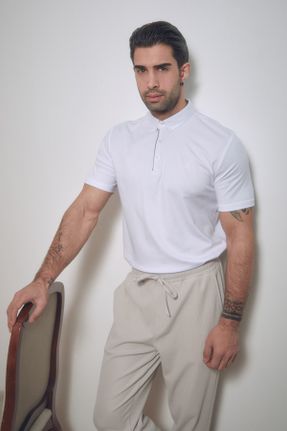 تی شرت سفید مردانه رگولار یقه پولو پنبه - پلی استر کد 808324911