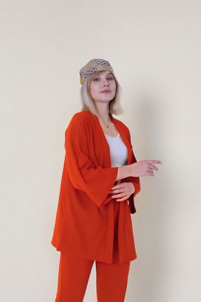 ست نارنجی زنانه بافت بافت رگولار فاق بلند کد 829357498