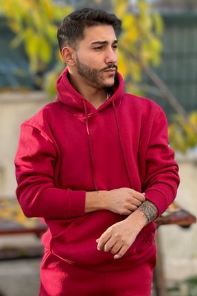 سوئیشرت زرشکی مردانه ساده YAKAMEL - کد 820424098