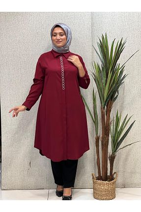 تونیک حجاب زرشکی زنانه پنبه ای Butik büyük beden - کد 845121999