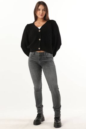 شلوار جین طوسی زنانه پاچه رگولار فاق بلند جین استاندارد کد 371327785