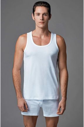 رکابی سفید مردانه پنبه (نخی) بدون آستین تکی بند دار کد 1838654