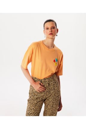 تی شرت نارنجی زنانه رگولار یقه گرد کد 828976342