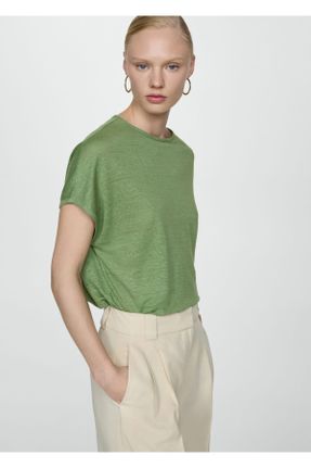 تی شرت سبز زنانه رگولار یقه خدمه کتان کد 824233000