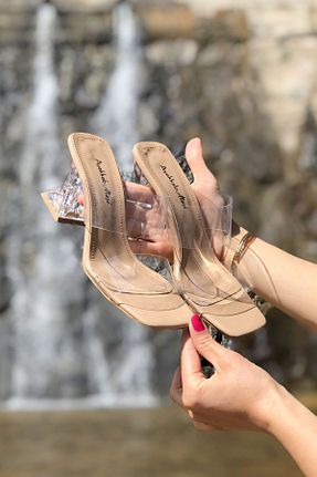 کفش پاشنه بلند کلاسیک بژ زنانه چرم مصنوعی Ayakkabı Ateşi - کد 97509954