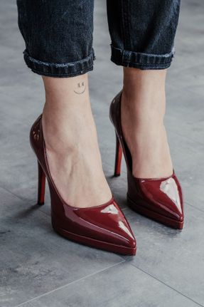 کفش پاشنه بلند کلاسیک زرشکی زنانه پاشنه نازک پاشنه بلند ( +10 cm) کد 808298351