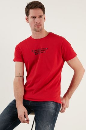 تی شرت قرمز مردانه اسلیم فیت یقه گرد کد 635320059