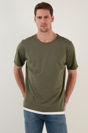 تی شرت خاکی مردانه رگولار یقه گرد کد 635439004