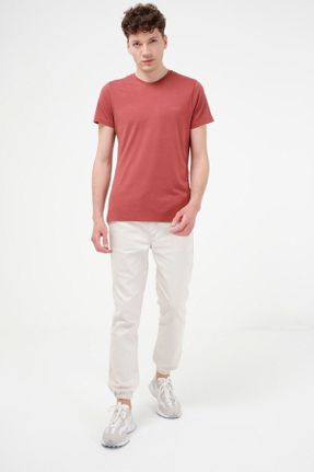 تی شرت زرشکی مردانه رگولار یقه گرد تکی جوان کد 262561550
