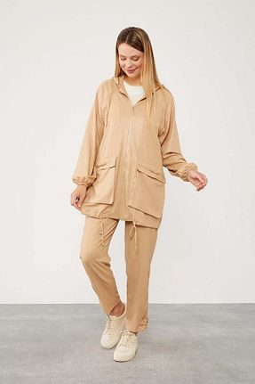 ست بالاتنه و پائین تنه حجاب بژ زنانه اورسایز Levidor - کد 845370890