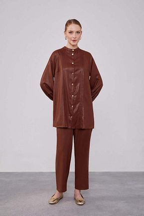 ست بالاتنه و پائین تنه حجاب قهوه ای زنانه اورسایز Levidor - کد 845392817