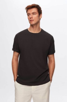 تی شرت طوسی مردانه رگولار یقه گرد تکی کد 68584632