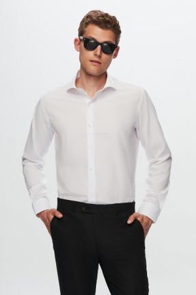 پیراهن سفید مردانه اسلیم فیت یقه ایتالیایی پنبه - پلی استر کد 31341385