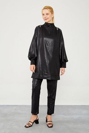 ست بالاتنه و پائین تنه حجاب مشکی زنانه اورسایز Levidor - کد 845391685