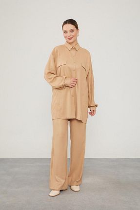 ست بالاتنه و پائین تنه حجاب بژ زنانه اورسایز Levidor - کد 845392927