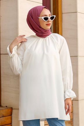 پیراهن سفید زنانه اورسایز آستین-بلند کد 33662174