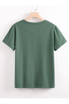 تی شرت سبز زنانه اورسایز یقه خدمه پنبه - پلی استر تکی کد 672694616