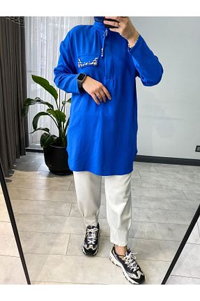 تونیک حجاب سرمه ای زنانه پلی استر Puane - کد 833747485