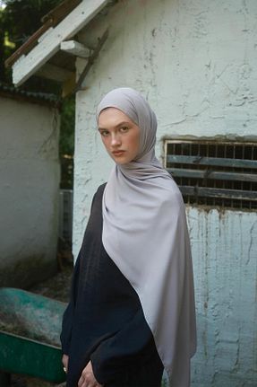 شال طوسی زنانه کرپ Qef - کد 844765060