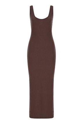 لباس قهوه ای زنانه بافتنی رگولار بند دار کد 350426214