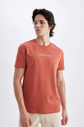 تی شرت نارنجی مردانه رگولار یقه گرد پنبه (نخی) تکی کد 466003133
