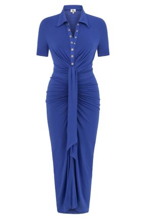 لباس آبی زنانه بافتنی ویسکون آستین-کوتاه کد 741665692