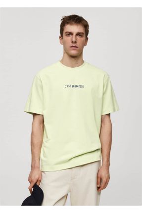 تی شرت سبز مردانه رگولار یقه خدمه پنبه (نخی) کد 824224087