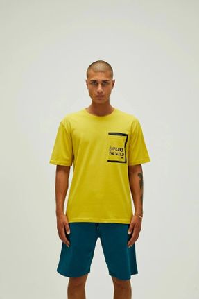 تی شرت زرد مردانه رگولار یقه خدمه تکی کد 819373513