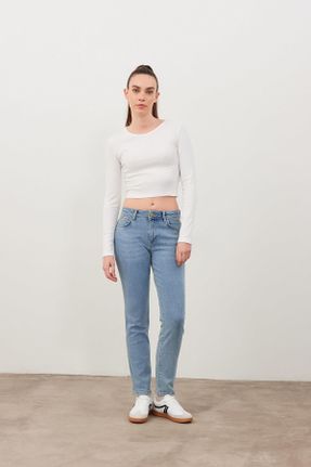 شلوار جین آبی زنانه پاچه تنگ فاق بلند استاندارد کد 767044278