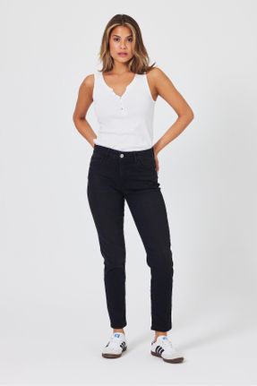 شلوار جین مشکی زنانه فاق بلند جین استاندارد کد 829076366