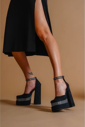 کفش مجلسی مشکی زنانه جیر پاشنه بلند ( +10 cm) پاشنه پلت فرم کد 289743549