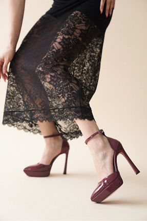کفش پاشنه بلند کلاسیک زرشکی زنانه چرم مصنوعی Ayakkabı Ateşi - کد 825735808