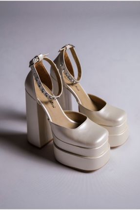 کفش مجلسی بژ زنانه پاشنه بلند ( +10 cm) پاشنه پلت فرم چرم مصنوعی کد 641060215