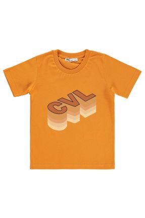 تی شرت نارنجی بچه گانه رگولار یقه گرد تکی کد 819621608