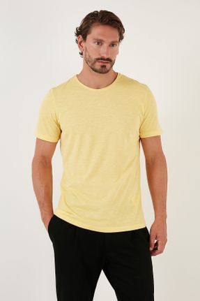 تی شرت زرد مردانه اسلیم فیت یقه گرد بیسیک کد 744384811