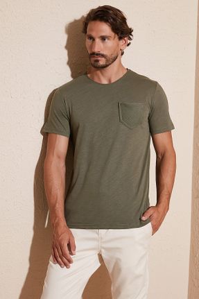 تی شرت خاکی مردانه اسلیم فیت یقه گرد کد 87823529