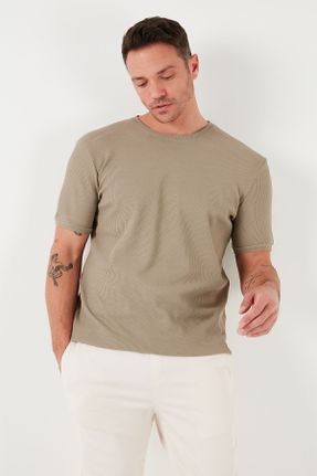 تی شرت قهوه ای مردانه رگولار یقه گرد پنبه - پلی استر کد 819445543
