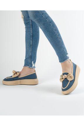 کفش لوفر آبی زنانه چرم مصنوعی پاشنه کوتاه ( 4 - 1 cm ) کد 776841787