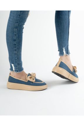 کفش لوفر آبی زنانه چرم مصنوعی پاشنه کوتاه ( 4 - 1 cm ) کد 776841787