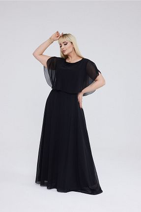 لباس سایز بزرگ مشکی زنانه شیفون VOLİNAY TEKSTİL - کد 728769959