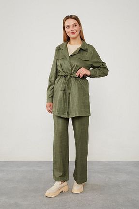 ست بالاتنه و پائین تنه حجاب خاکی زنانه گشاد Levidor - کد 845339732