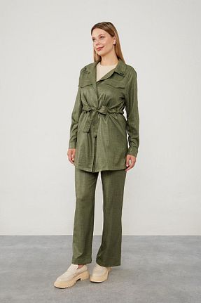 ست بالاتنه و پائین تنه حجاب خاکی زنانه گشاد Levidor - کد 845339732