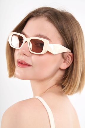 عینک آفتابی بژ زنانه 55 UV400 سایه روشن مستطیل کد 360594930