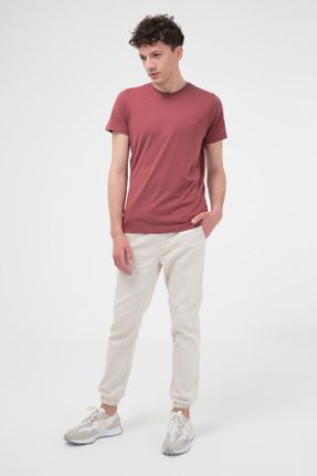 تی شرت زرشکی مردانه رگولار یقه گرد تکی جوان کد 262561550